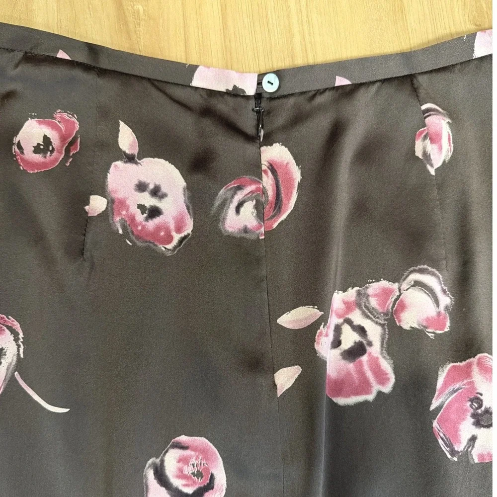 Gerard Darel Vintage Silk 2 Piece Set Brown Pink Floral Wrap Top Midi Skirt 42